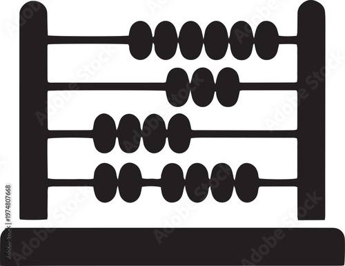 A black and white illustration depicts an abacus. The abacus consists of a wooden frame with horizontal bars and beads strung on them.