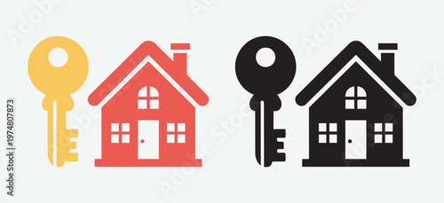 House key real estate icon set. Home security property vector icons