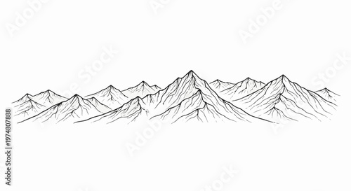 Jagged peaks of a mountain range, sketched in black ink on white