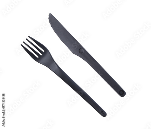 Disposable fork and knife isolated on white.