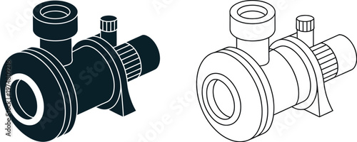 Two automotive turbocharger designs black and white detailed silhouettes engine performance parts vector illustration modern design.