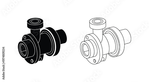 Two automotive turbocharger designs black and white detailed silhouettes engine performance parts vector illustration modern design.