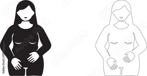 Woman Holding Belly. Vector icon.