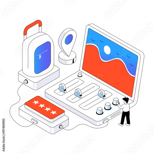 Editable design illustration of travel place booking 