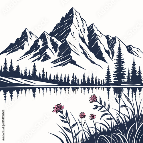 Mountain Landscape with Lake and Trees nature