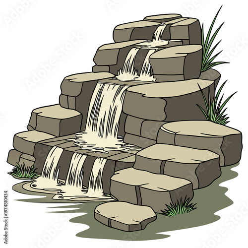 Brown rocky waterfall with multiple streams rocks nature