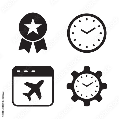 Solid SEO ranking strategy and optimization timing icon set