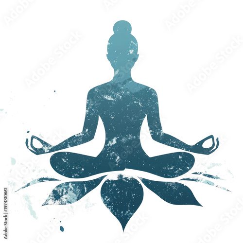 meditating human silhouette in lotus pose with watercolor texture isolated on transparent background