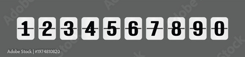 Digital flip numbers. 0 - 9 Numbers in flip clock and countdown counter style. Scoreboard vector ilustration