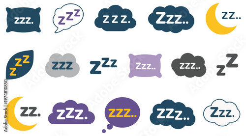 Sleep Zzz icon set symbol vector various styles shapes simple flat modern illustration for UI and web design.