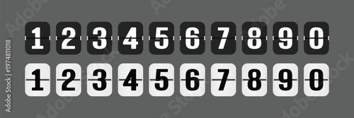 Digital flip numbers. 0 - 9 Numbers in flip clock and countdown counter style. Scoreboard vector ilustration