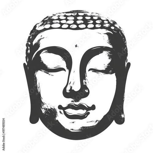 Minimalist zen buddha face illustration isolated on transparent background