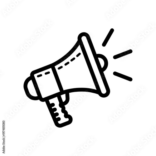 Megaphone announcement icon. Minimal outline bullhorn vector illustration for marketing.