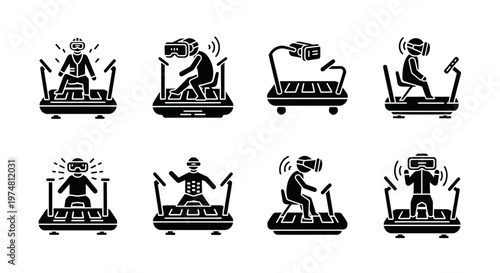 Virtual Reality Gaming Experience Icons: People Immersed in VR Entertainment