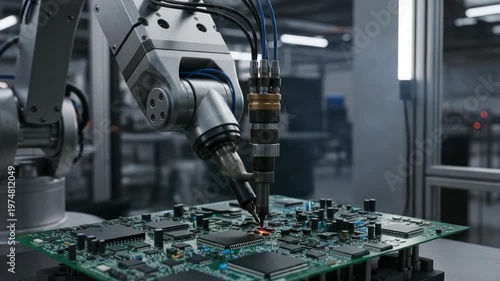 Robotic arm soldering electronic circuit board industrial automation technology