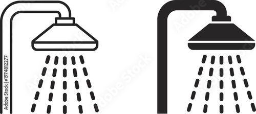 Shower icons black and white bathroom water flow flat vector illustration