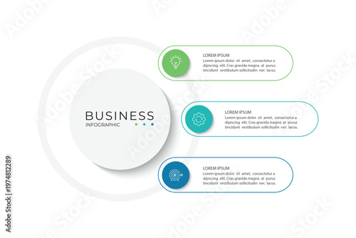 Modern infographic template. Creative circle element design with marketing icons. Business concept with 3 options, steps, sections.