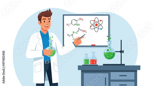Scientist Explaining Chemistry Experiment.