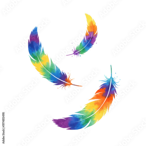 Colorful Watercolor Feathers in Rainbow Hues