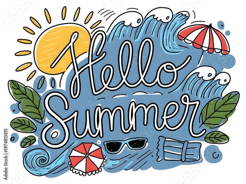 Hand-Drawn Hello Summer Doodle Illustration