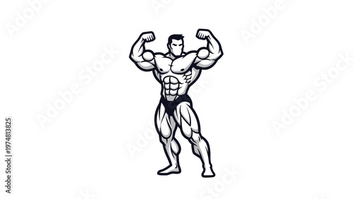 Muscular Man Flexing His Muscles.