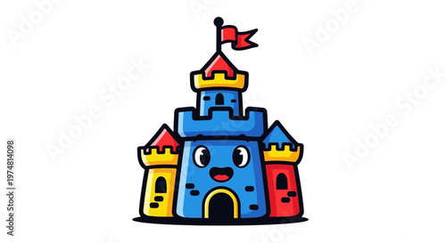 Colorful Cartoon Sand Castle Tower.