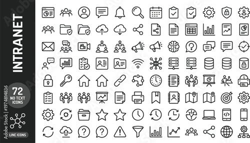 Intranet icons set for business communication and network, various symbols for web design and digital interface, collection of line style graphics for online platform and technology