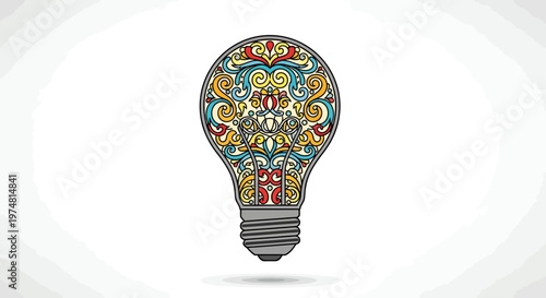 colorful light bulb with intricate patterns on white background