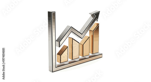 3D gold and silver business growth chart with upward trend
