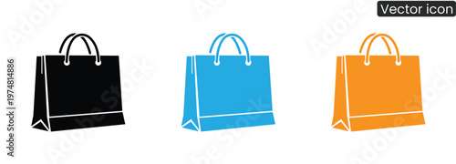 Colorful shopping bags icons set on white background for retail and e-commerce use