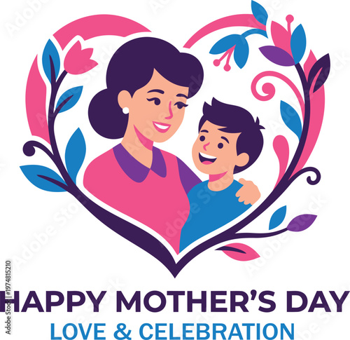 Happy mothers day love celebration with mother and son in heart