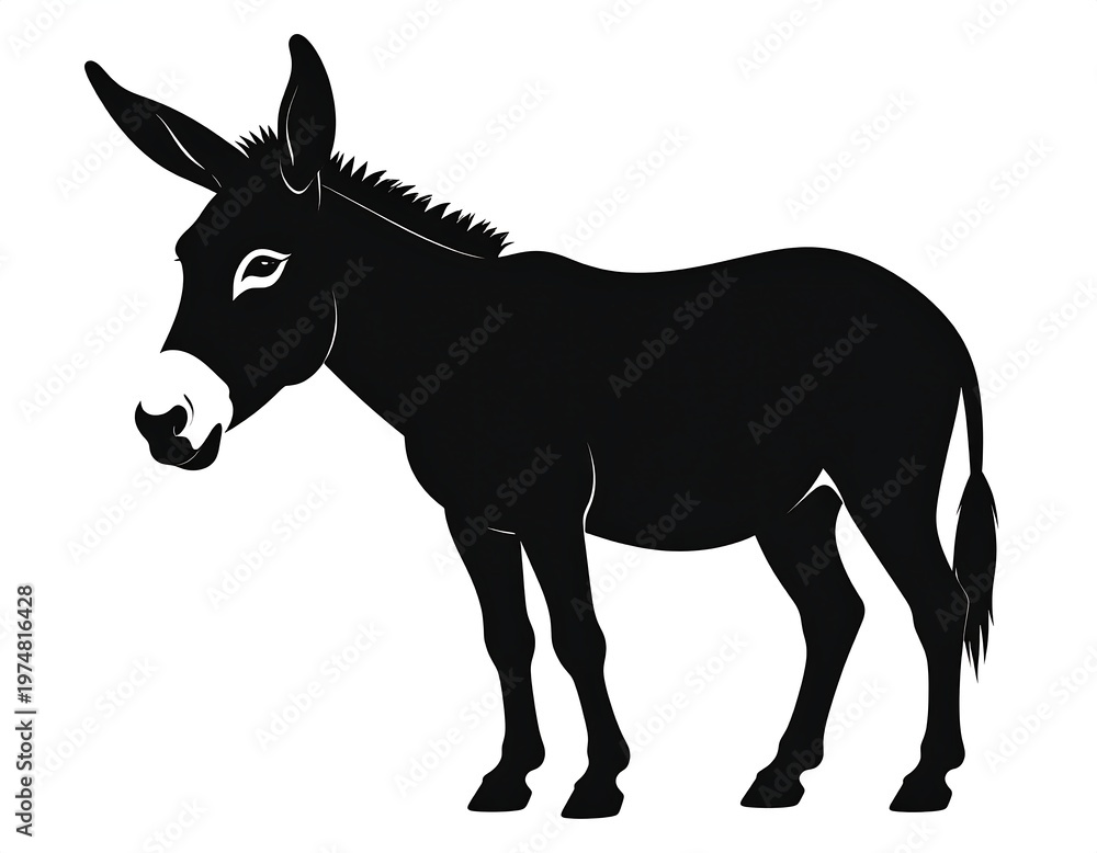 Fototapeta premium A stark, monochromatic rendering of a donkey in full profile, showcasing a sleek, minimalist design on a white background