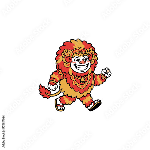 Cartoon lion dance performer in costume.