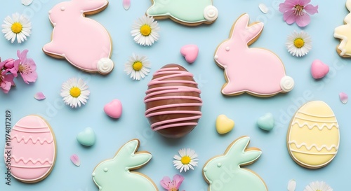 Festive easter day celebration colorful cookies eggs and bunnies for a joyful holiday