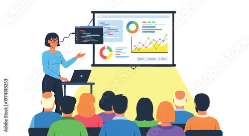 Businesswoman giving presentation to audience in meeting