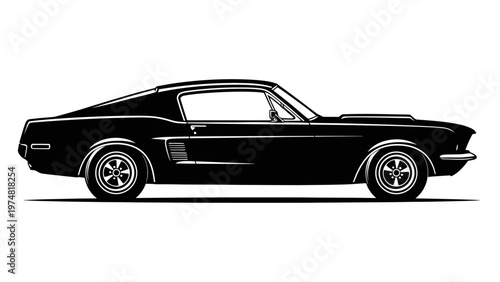 Classic Black Mustang Side View.