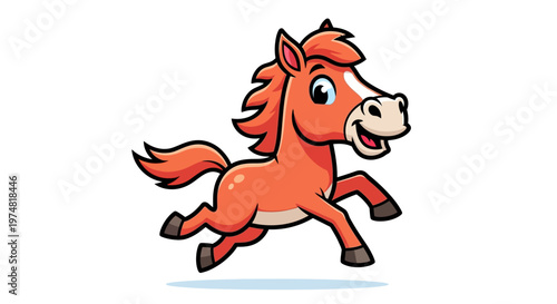 Cartoon Horse Running Freely Happy.