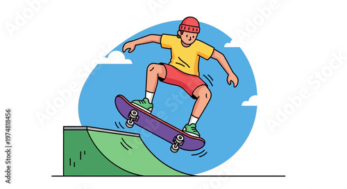 Skateboarder Performing Trick on Ramp.