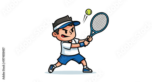 Cartoon Tennis Player Hitting Ball.
