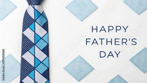 Father Day A stylish necktie with blue and gray patterns beside 