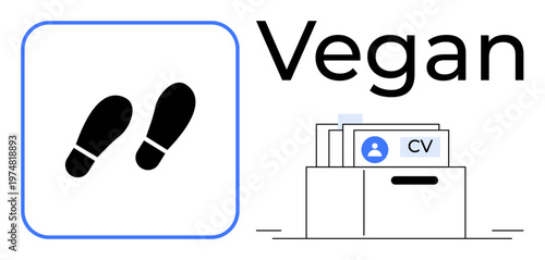Vegan lifestyle. Vegan ed by a footprint icon and file folder with CV ethical decisions and sustainability. Vegan aligning career and personal ethics. For eco-minded, hiring, ethics, sustainability