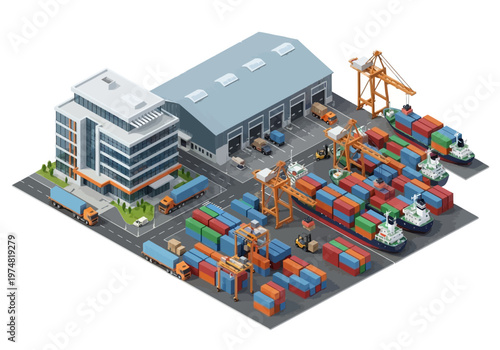 Container cargo shipping logistics transportation hub.