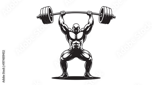 Muscular Man Lifting Heavy Barbell Overhead For Fitness And Strength Training Concepts