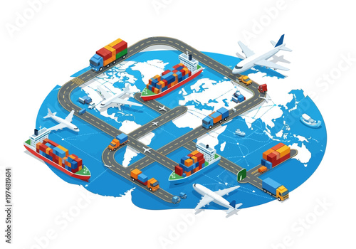 Colorful toy train tracks globe set.