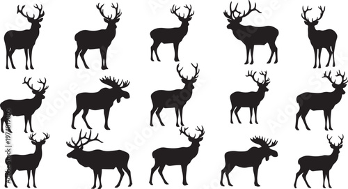Collection of deer silhouettes in various poses and stances