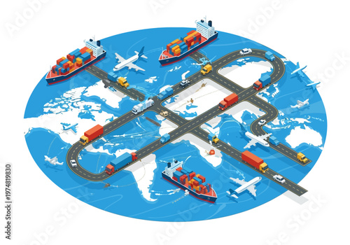 Toys train track on world map.