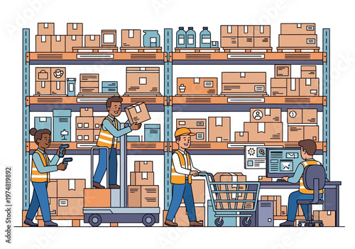 Workers in a warehouse setting.