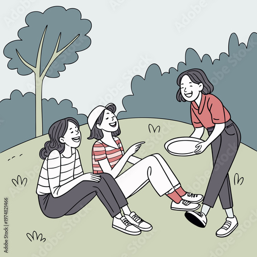 Portrait of three young girlfriends spending time in park
