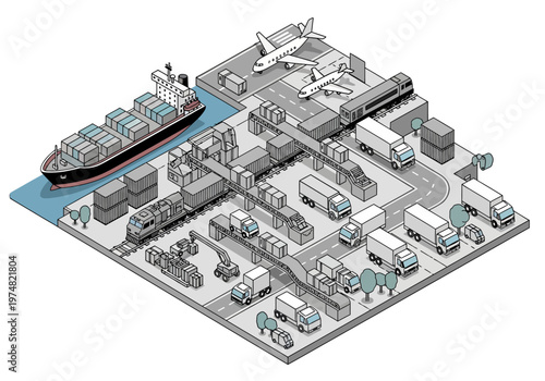 Large cargo ship docked at port.
