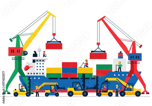 Container cargo being loaded onto ship.